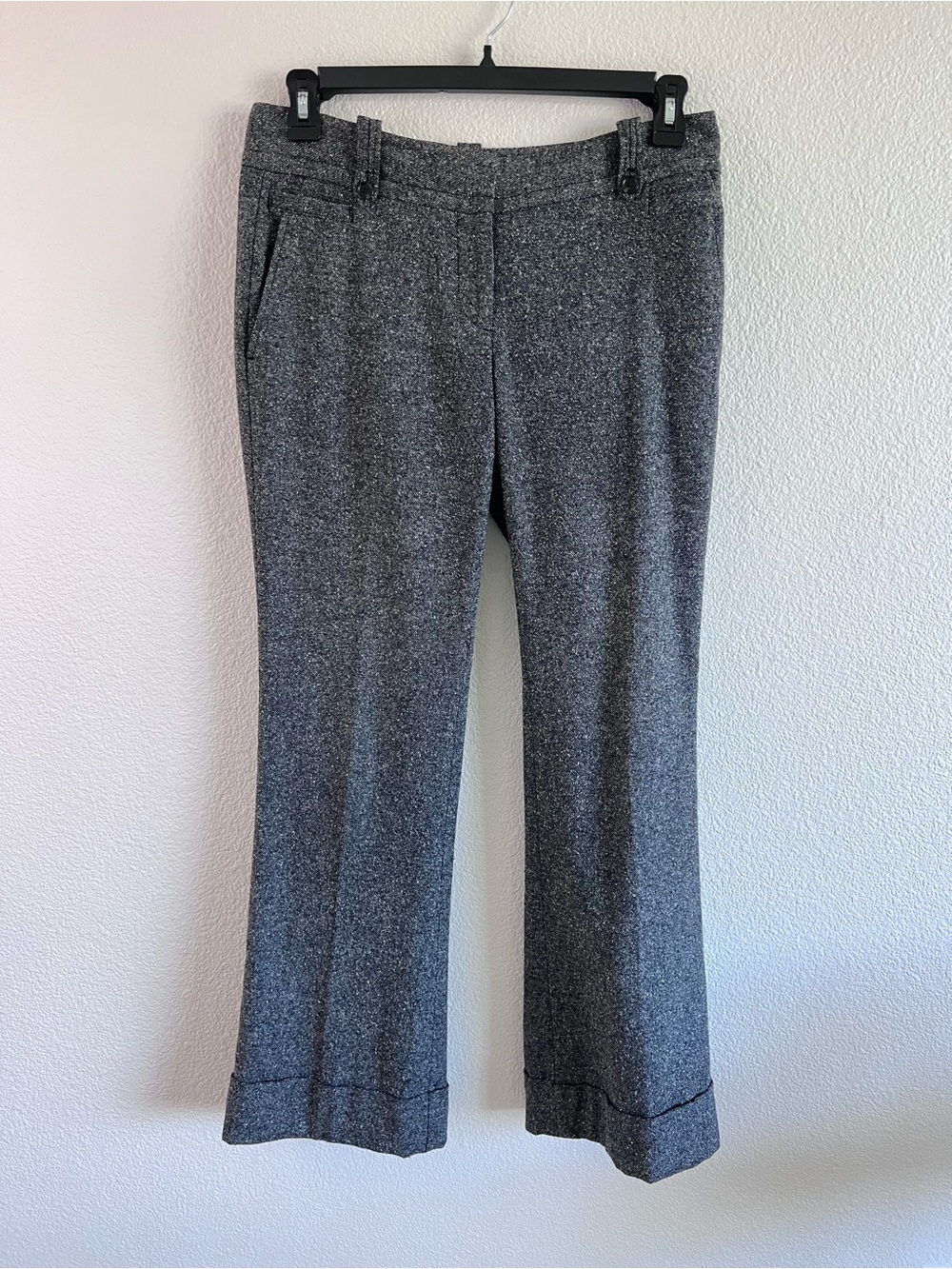 LOFT Women's Marisa Black Tweed Low Rise Flare Leg Trousers Pants Modern